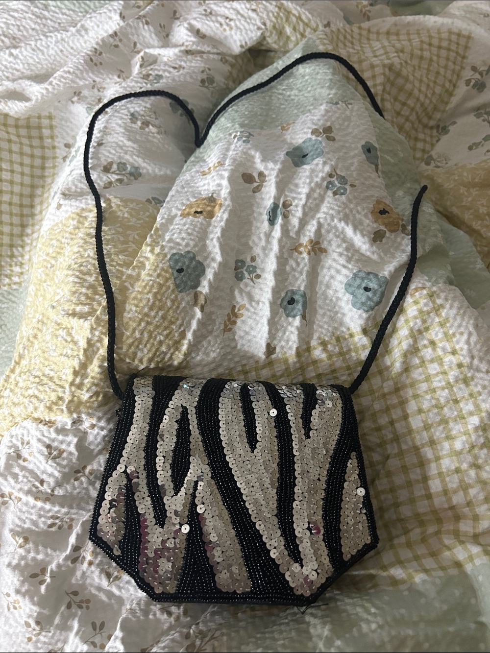 Black & Silver Sequin Zebra Wristlet Crossbody